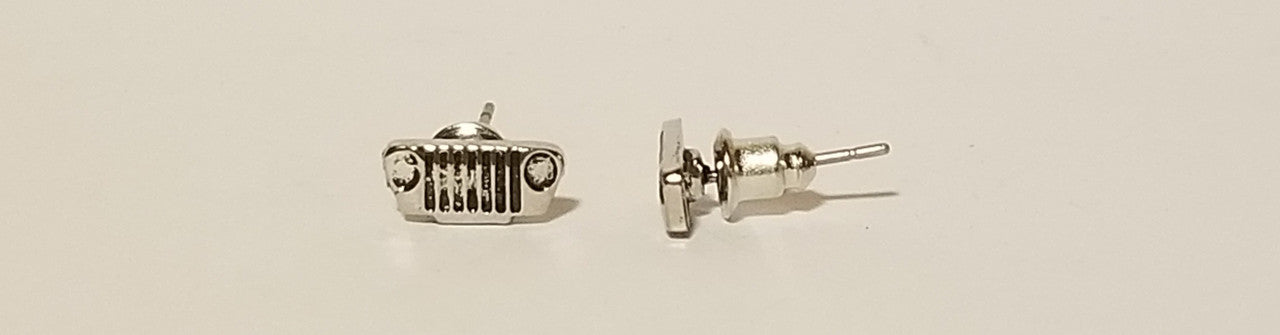 Silver Jeep Grille Stud Earrings