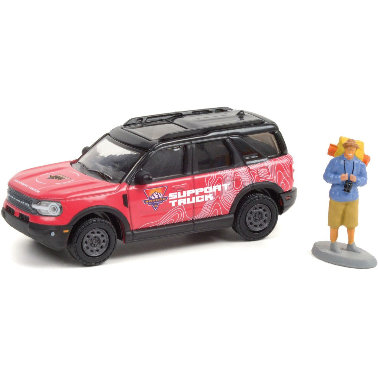 2021 Ford Bronco Sport Badlands - Off-Roadeo Adventure Support Truck with Backpacker 1:64 Scale Diecast Replica Model by Greenlight