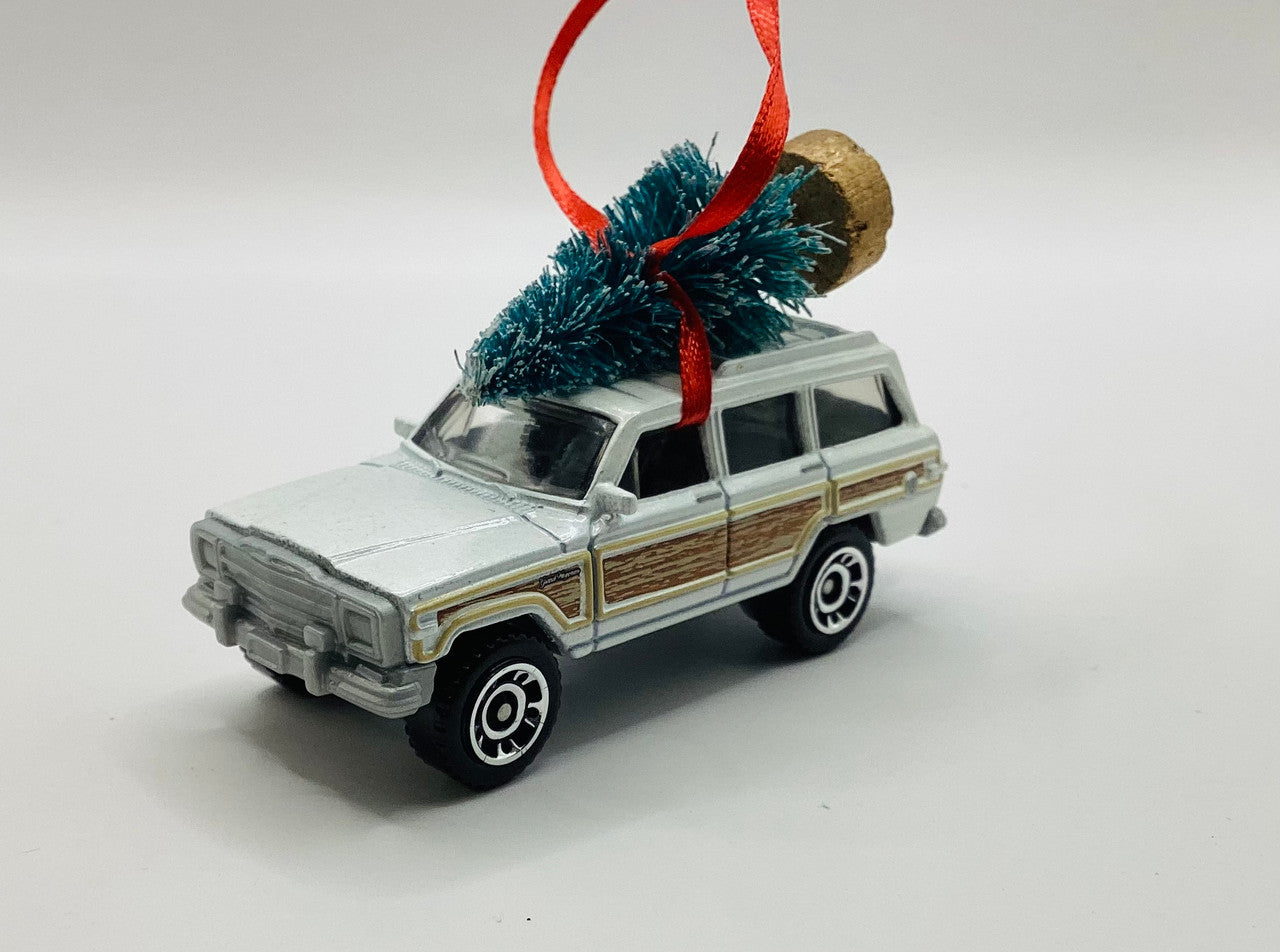 White Jeep Wagoneer Ornament with Tree