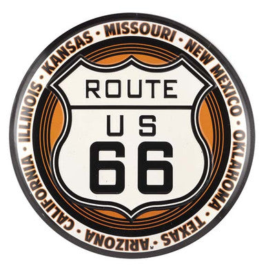 ROUTE 66 EMBOSSED TIN BUTTON