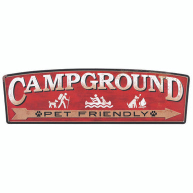 CAMPGROUND PET FRIENDLY EMBOSSED TIN SIGN — Offroad Collectibles.
