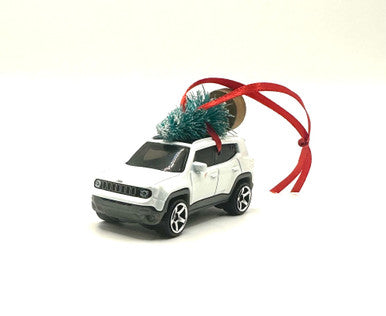 White Jeep Renegade Diecast Ornament with Tree