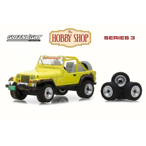 1991 Jeep Wrangler YJ w/ Wheel and Tire Set, Yellow - Greenlight 97030D/48 - 1/64 Scale