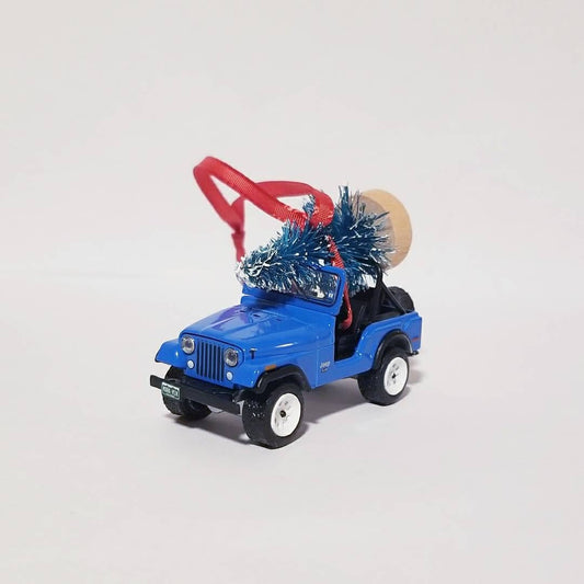 Blue Jeep CJ5 Ornament with Tree