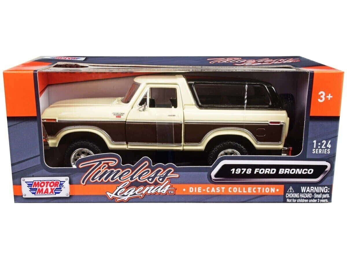 1/24 MotorMax 1978 Ford Bronco & Black HardTop Diecast Tan Brown 79371 TABR