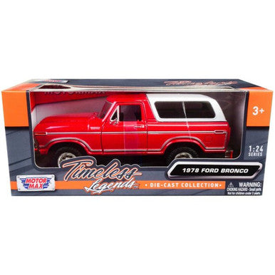 1978 Ford Bronco 1:24 Diecast Model Truck Motormax 79373 (Red)- Timeless Legends