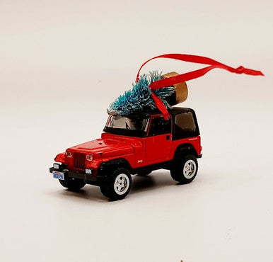 1994 Jeep Wrangler Red YJ Diecast Ornament with Tree