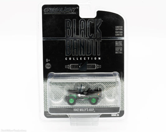 1942 Willys Jeep Black Bandit chase car in package - Greenlight Collectibles Series 25 limited edition diecast model — Offroad Collectibles.