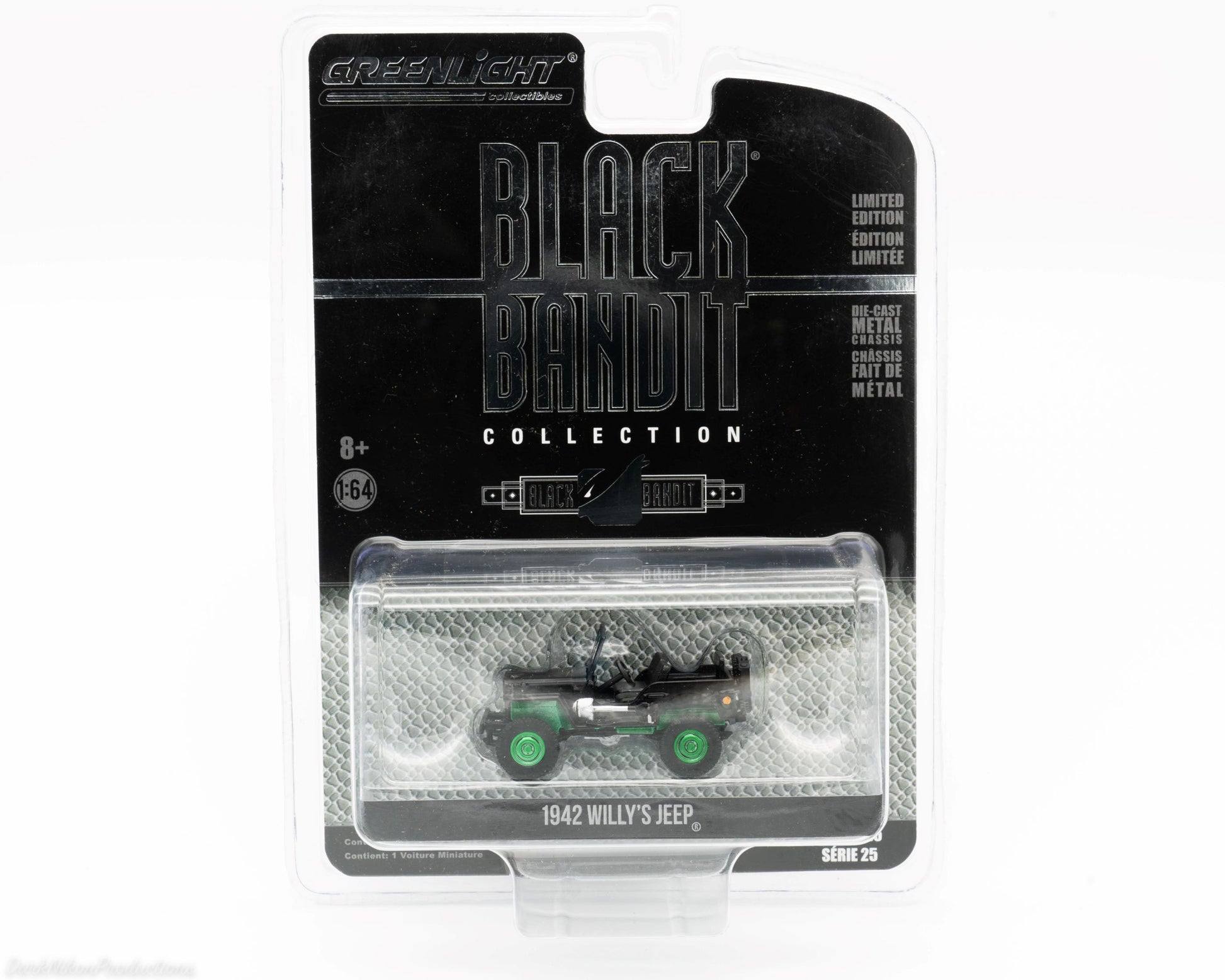 1942 Willys Jeep Black Bandit chase car in package - Greenlight Collectibles Series 25 limited edition diecast model