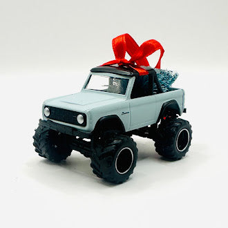 Light Blue Ford Bronco Ornament with Tree