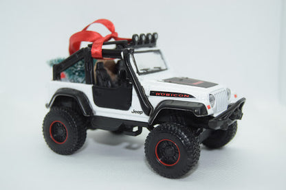 Die Cast Jeep TJ Rubicon Wrangler With Tree Ornament White