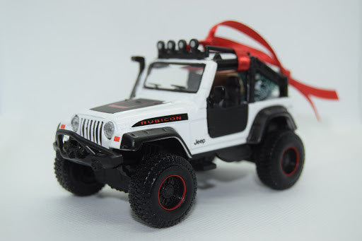 Die Cast Jeep TJ Rubicon Wrangler With Tree Ornament White