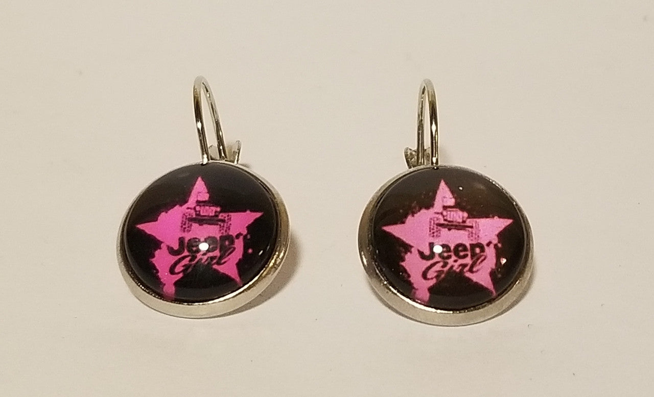 Black w/ Pink Jeep Star Earrings