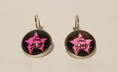 Black w/ Pink Jeep Star Earrings