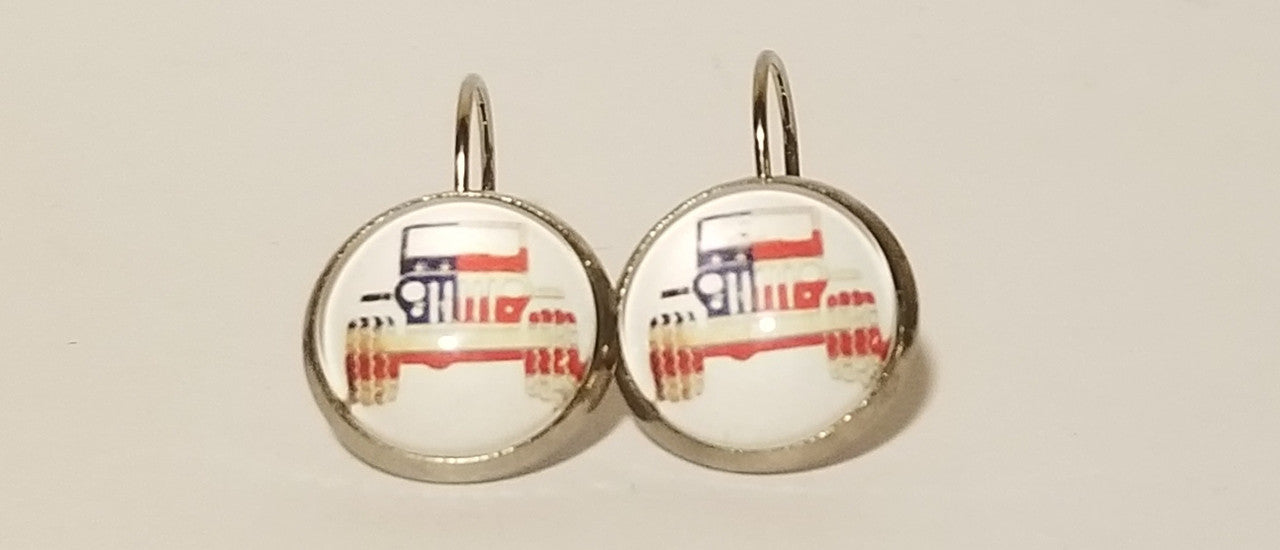 White Jeep Flag Earrings