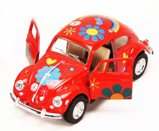 1967 Volkswagen Beetle w/ Decals, Red - Kinsmart 5057DF - 1/32 scale Diecast 