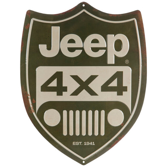 Green & Cream Jeep Shield Metal Sign — Offroad Collectibles.