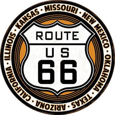 ROUTE 66 ROUND TIN SIGN