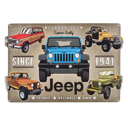 JEEP EMBOSSED TIN SIGN IONIC, RELIABLE,4WD