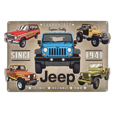 JEEP EMBOSSED TIN SIGN IONIC, RELIABLE,4WD
