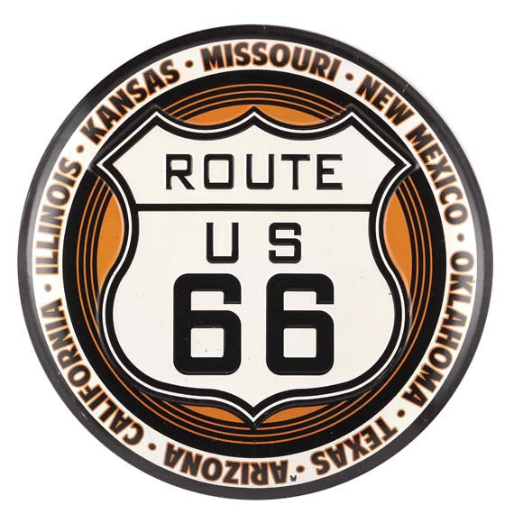 ROUTE 66 EMBOSSED TIN BUTTON