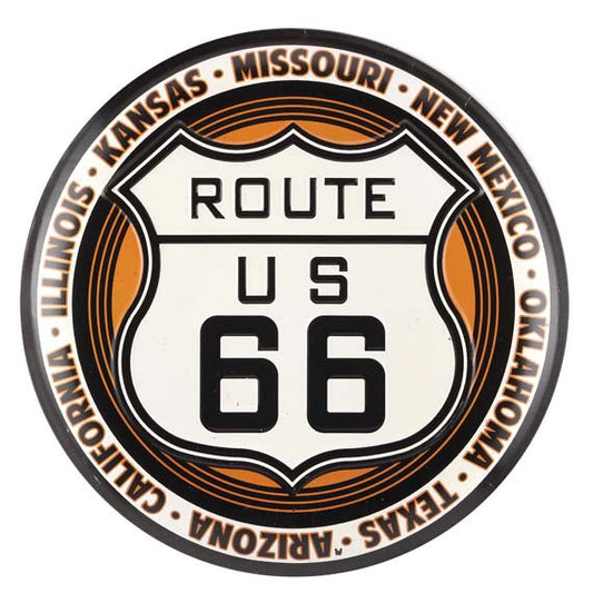 ROUTE 66 EMBOSSED TIN BUTTON