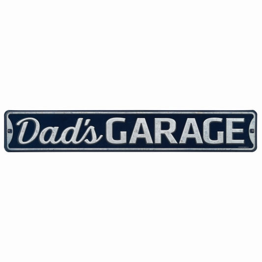 DAD'S GARAGE CLASSIC EMBOSSED TIN STREET SIGN