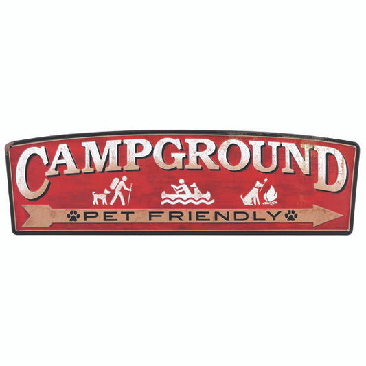 CAMPGROUND PET FRIENDLY EMBOSSED TIN SIGN — Offroad Collectibles.