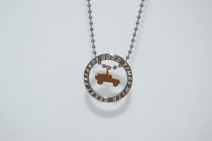 Silver Hoop with Gold Jeep Necklace