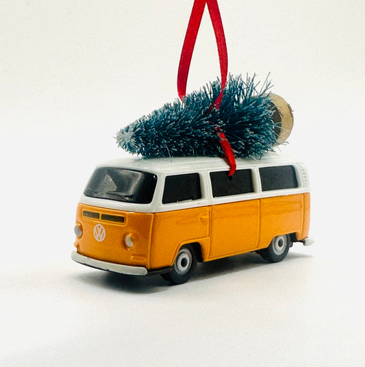 Orange VW Bus Christmas Ornament