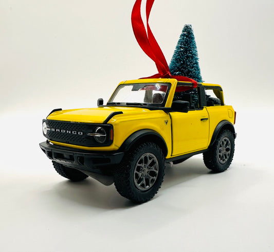 Yellow Ford Bronco Convertible Ornament