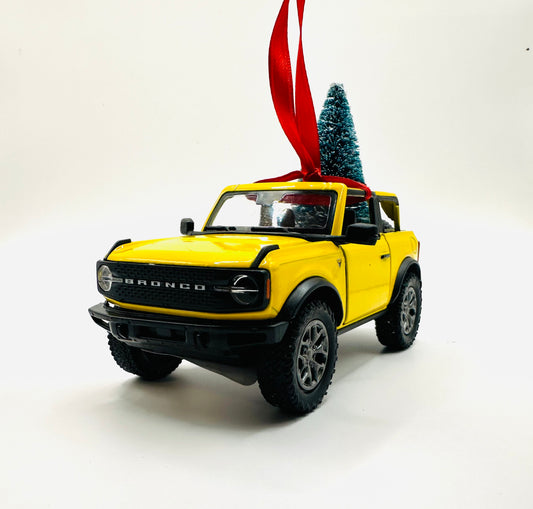 Yellow Ford Bronco Convertible Ornament