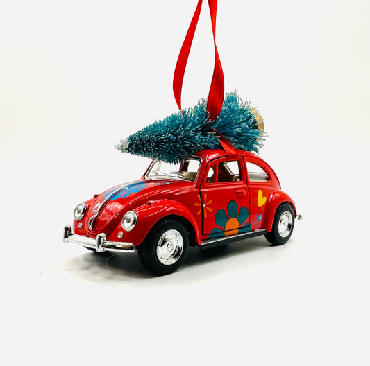 Red Happy Flower Beetle Ornament with Flower Design