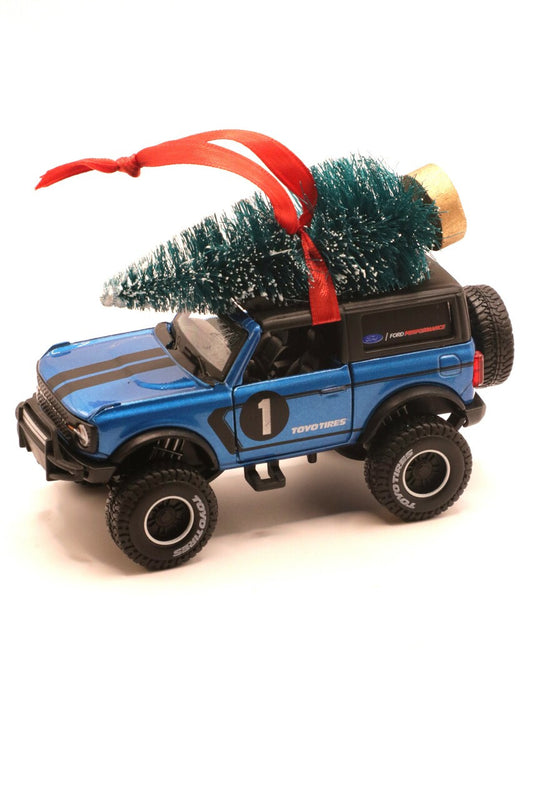 Blue Ford Bronco Number 1 with Tree Ornament