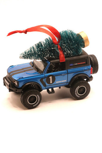 Blue Ford Bronco Number 1 with Tree Ornament
