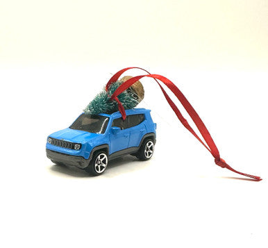 Blue Jeep Renegade Diecast Ornament with Tree