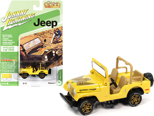Yellow toy Jeep with packaging on a white background