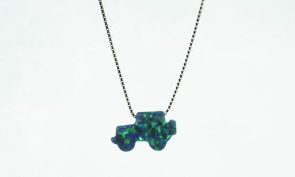 Jeep Aqua Opal Silver Charm Necklace