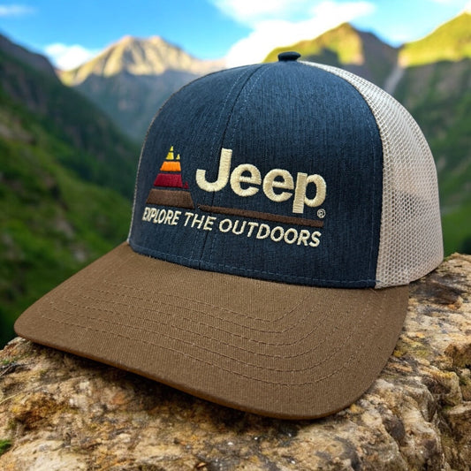 Hat - Jeep Explore The Outdoors - Heather Navy/Khaki/Brown — Offroad Collectibles.