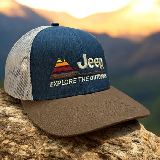 Hat - Jeep Explore The Outdoors - Heather Navy/Khaki/Brown — Offroad Collectibles.
