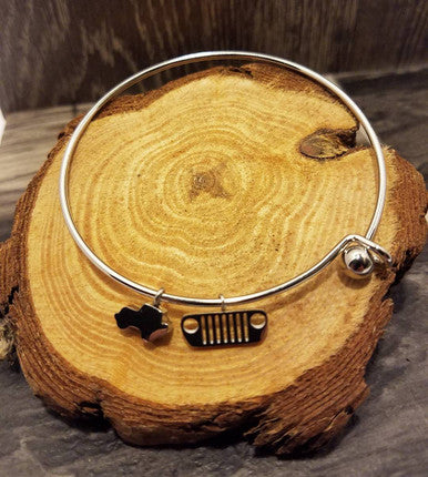 Jeep Vehicle & Grille Charm on Silver Bangle Bracelet