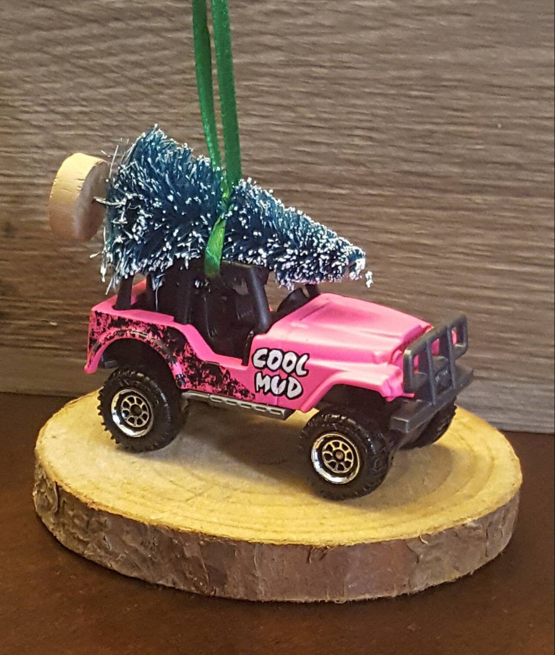 Jeep CJ5 Pink Christmas Ornament with Tree