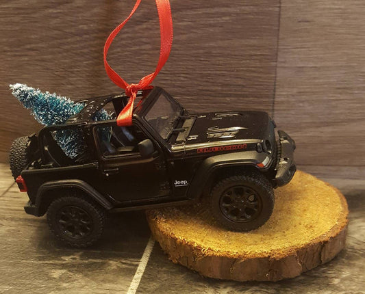 Black Jeep Wrangler Rubicon JL  Christmas Ornament with Tree