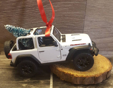 White Jeep Wrangler JL Ornament with Christmas Tree