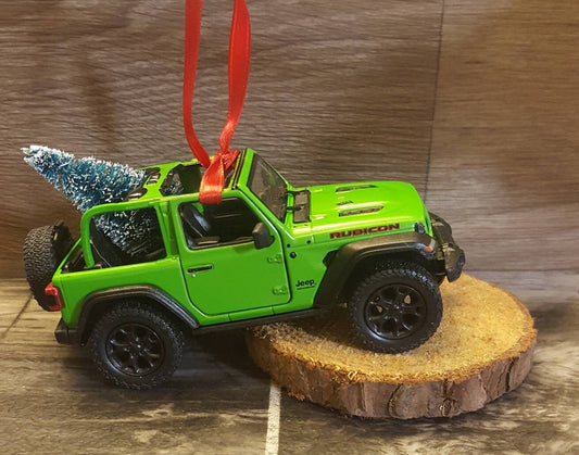 Jeep Wrangler JL Green Ornament with Christmas Tree