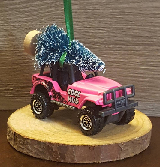 Jeep CJ5 Pink Christmas Ornament with Tree