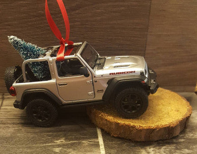Silver Jeep Wrangler JL Rubicon Ornament
