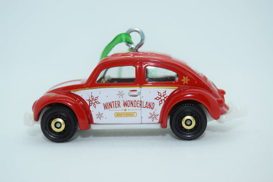 Volkswagen VW Beetle Red and White Christmas Ornament