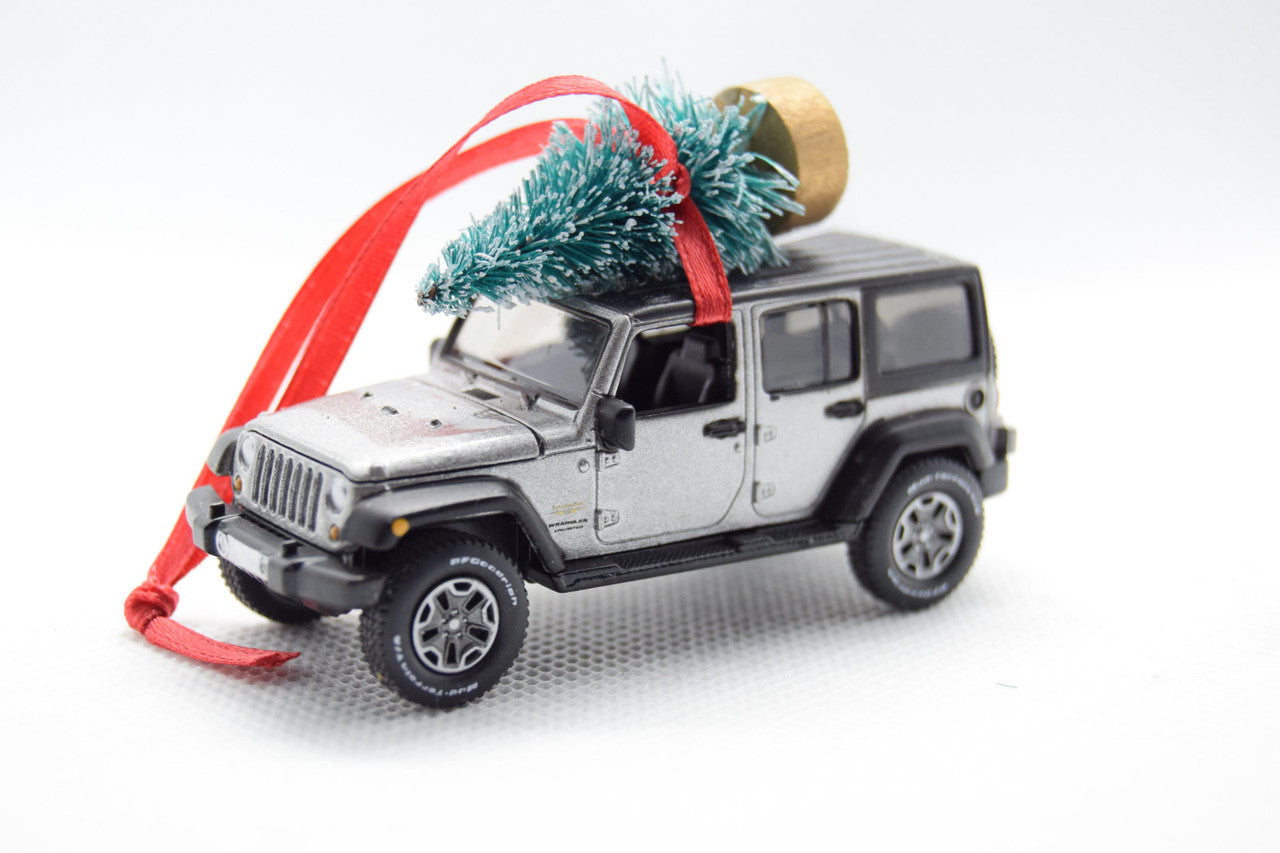 Jeep Wrangler Unlimited JKU Silver Ornament with Tree