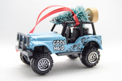 Jeep CJ5 Christmas Ornament with Tree Light Blue